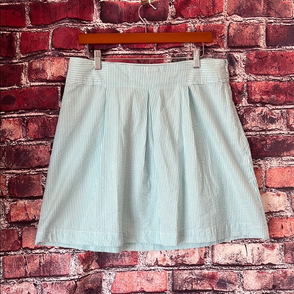 Lands' End Teal and White Striped Skirt